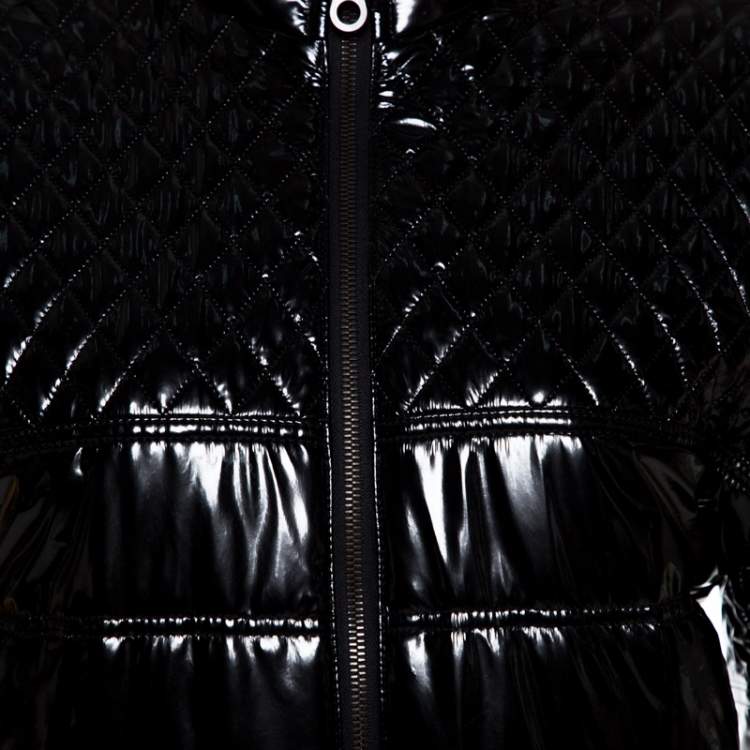 Pre Owned Chanel Black Quilted Rib Knit Trim Bomber Jacket L