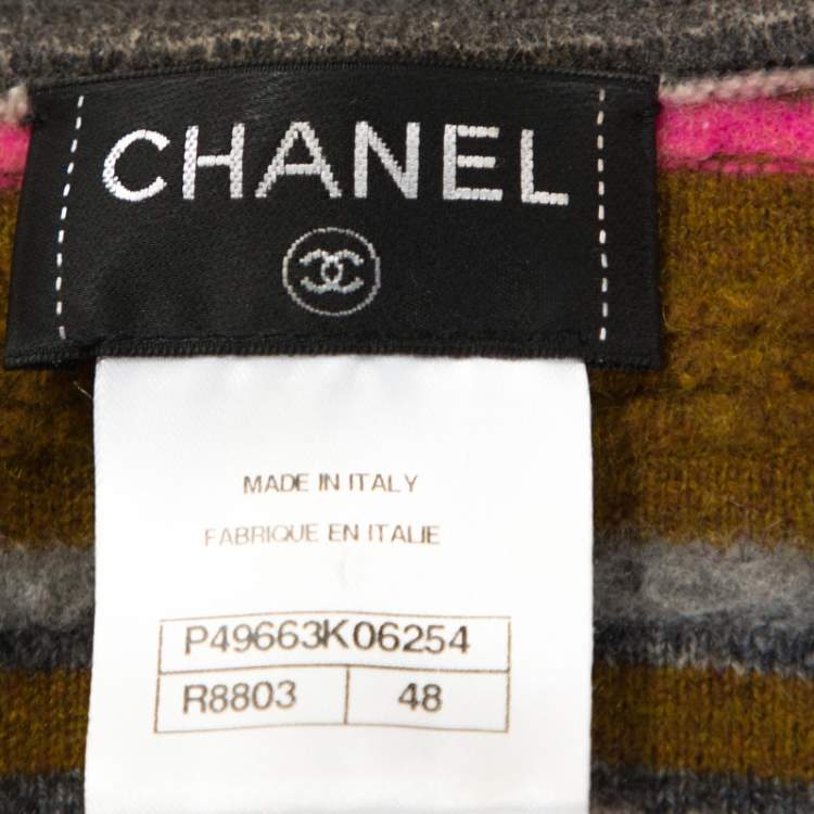 Pre Owned Chanel Multicolor Coated Cashmere Button Front Jacket XL