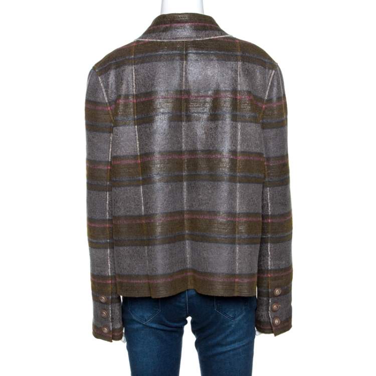 Pre Owned Chanel Multicolor Coated Cashmere Button Front Jacket XL