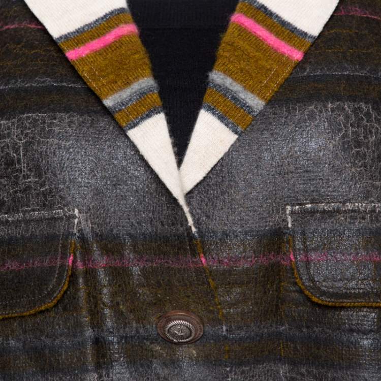 Pre Owned Chanel Multicolor Coated Cashmere Button Front Jacket XL
