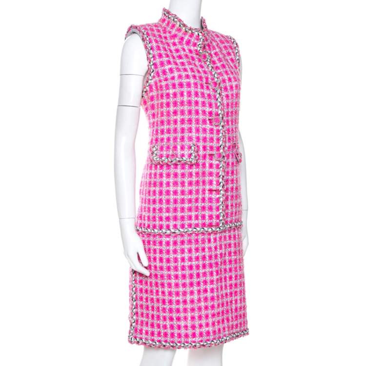 Chanel Pink Tweed Sleeveless Dress L Chanel