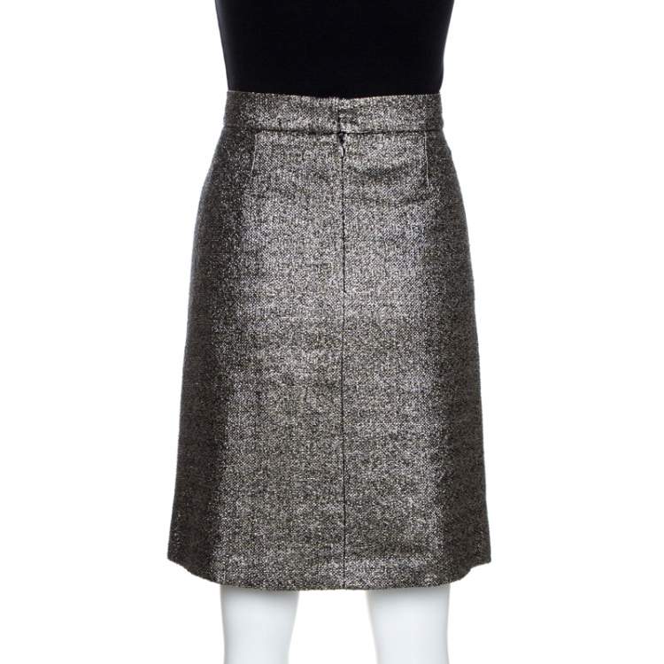 silver metallic skirt knee length