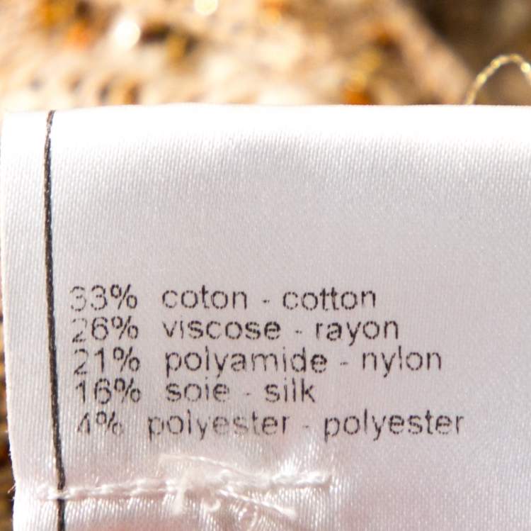 Pre Owned Chanel Beige Lurex Tweed Belted Cardigan L