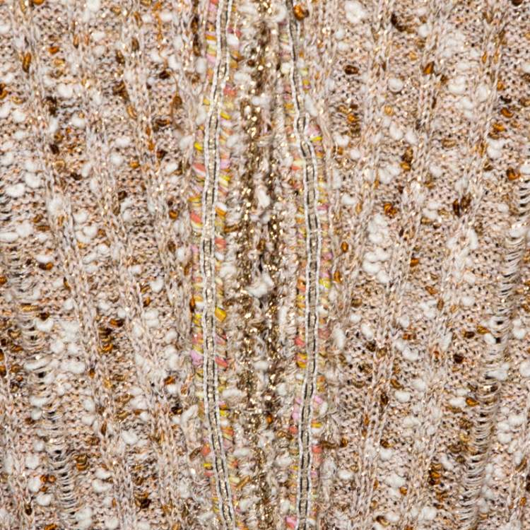 Pre Owned Chanel Beige Lurex Tweed Belted Cardigan L