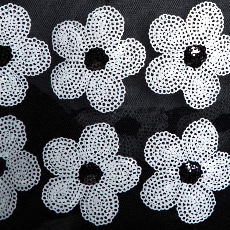 Pre Owned Chanel Monochrome Floral Sequined Mesh Palazzo & Top Set M