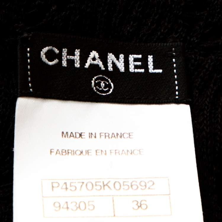 Pre Owned Chanel Black Eyelet Knit Silk Cardigan S