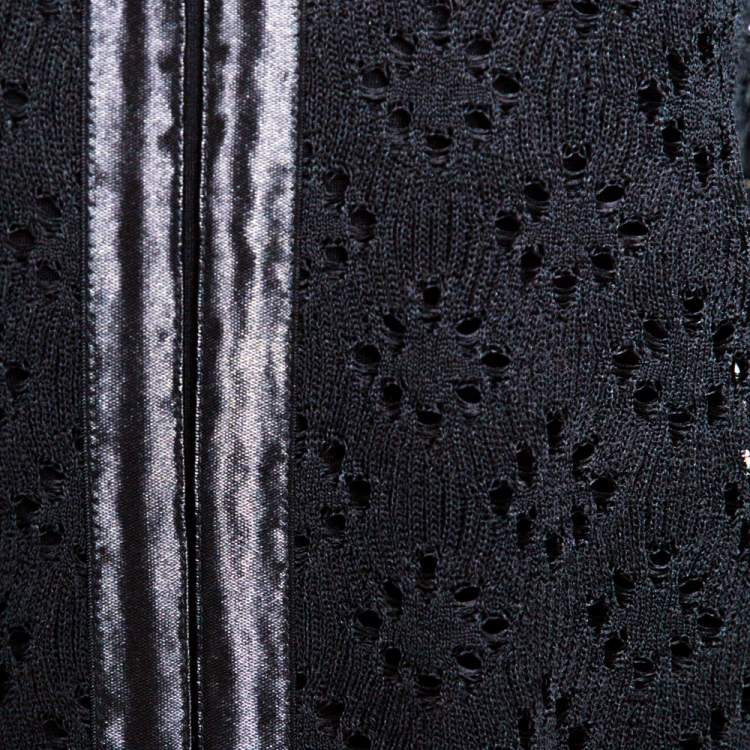 Pre Owned Chanel Black Eyelet Knit Silk Cardigan S