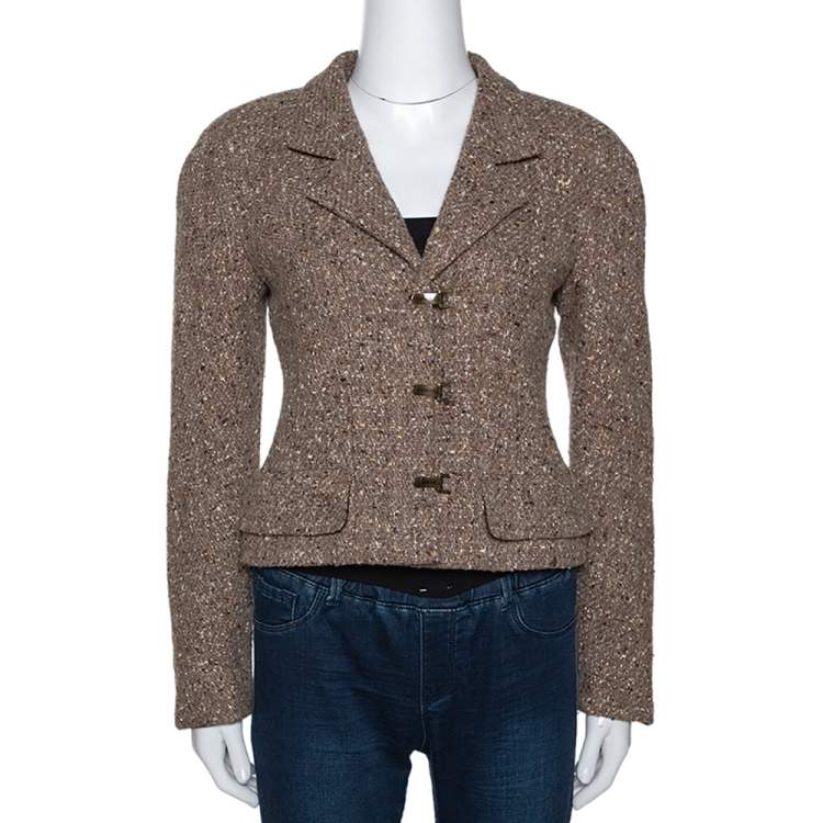 Chanel Brown Wool Tweed Lurex Detail Cropped Jacket M Chanel