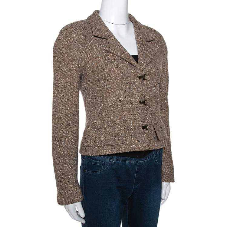 Chanel Brown Wool Tweed Lurex Detail Cropped Jacket M Chanel