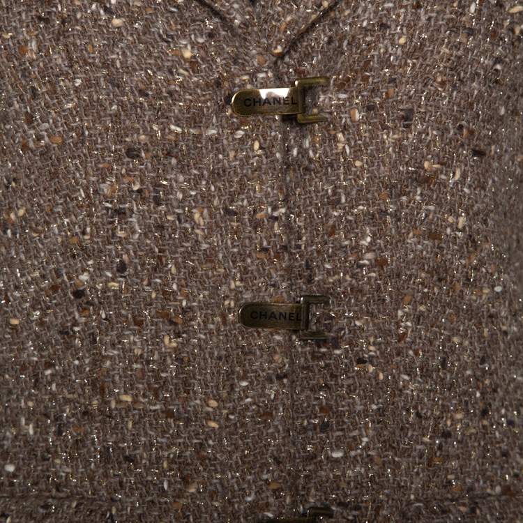 Pre Owned Chanel Brown Wool Tweed Lurex Detail Cropped Jacket M