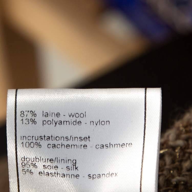 Pre Owned Chanel Brown Wool Tweed Lurex Detail Cropped Jacket M