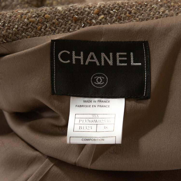 Pre Owned Chanel Brown Wool Tweed Lurex Detail Cropped Jacket M