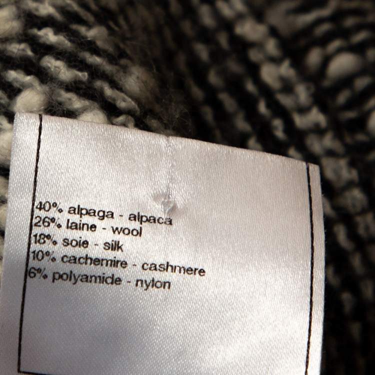 Pre Owned Chanel Monochrome Alpaca Wool Studded Boucle Cardigan M