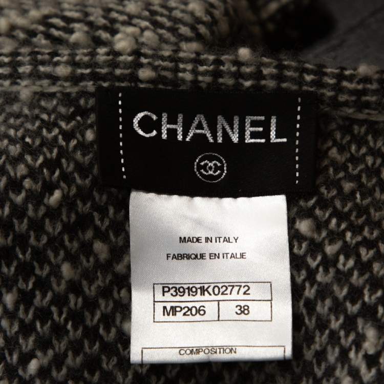 Pre Owned Chanel Monochrome Alpaca Wool Studded Boucle Cardigan M