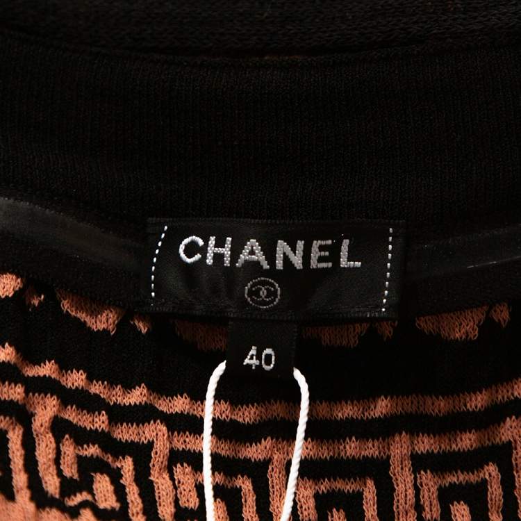 Pre Owned Chanel Terracotta & Black Knit Antique Grecian Print Maxi Dress M