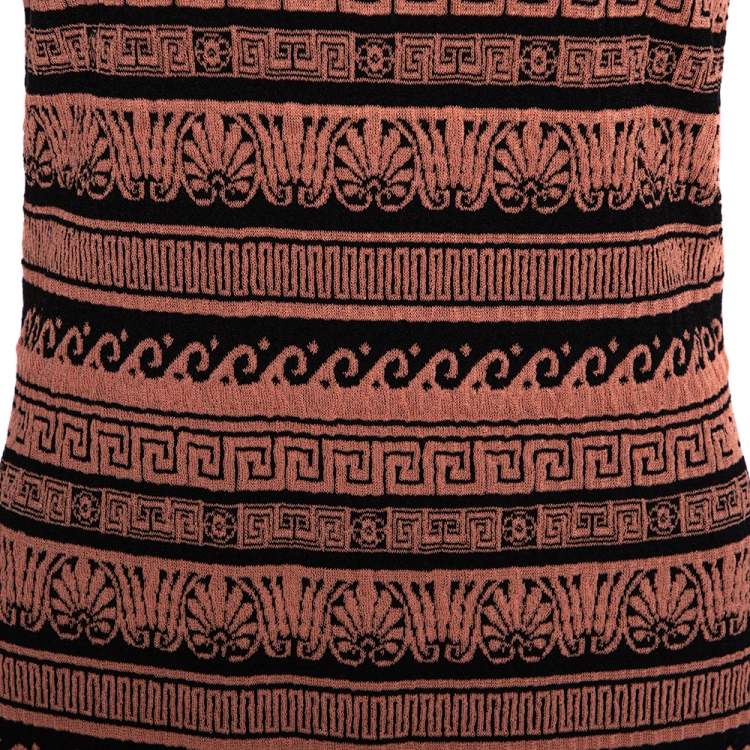 Pre Owned Chanel Terracotta & Black Knit Antique Grecian Print Maxi Dress M