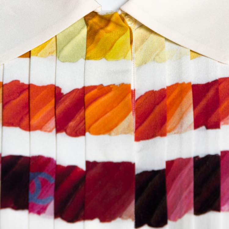 Pre Owned Chanel Multicolor Silk Colorama Print Long Sleeve Shirt L