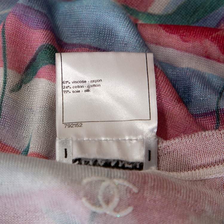 Pre Owned Chanel Pink Striped Floral Print Knit Shift Dress L