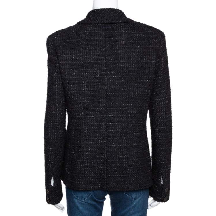 Pre Owned Chanel Black Tweed Single Button Tailored Jacket L