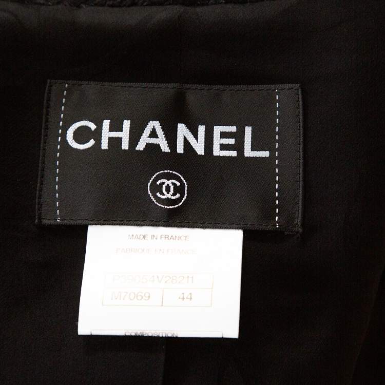 Pre Owned Chanel Black Tweed Single Button Tailored Jacket L