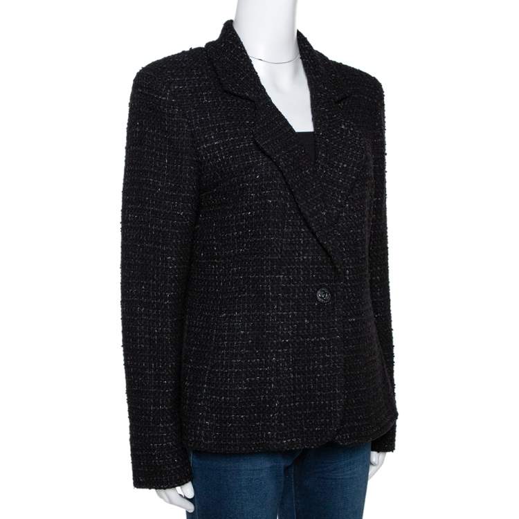 Pre Owned Chanel Black Tweed Single Button Tailored Jacket L