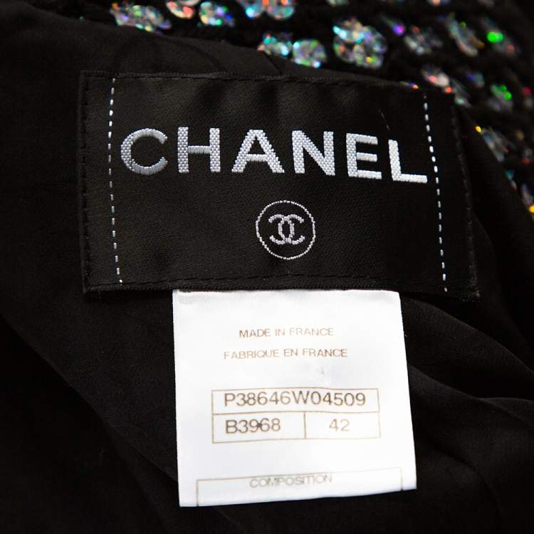 Pre Owned Chanel Black Silk Sequin Embellished Double Breasted Jacket L 
