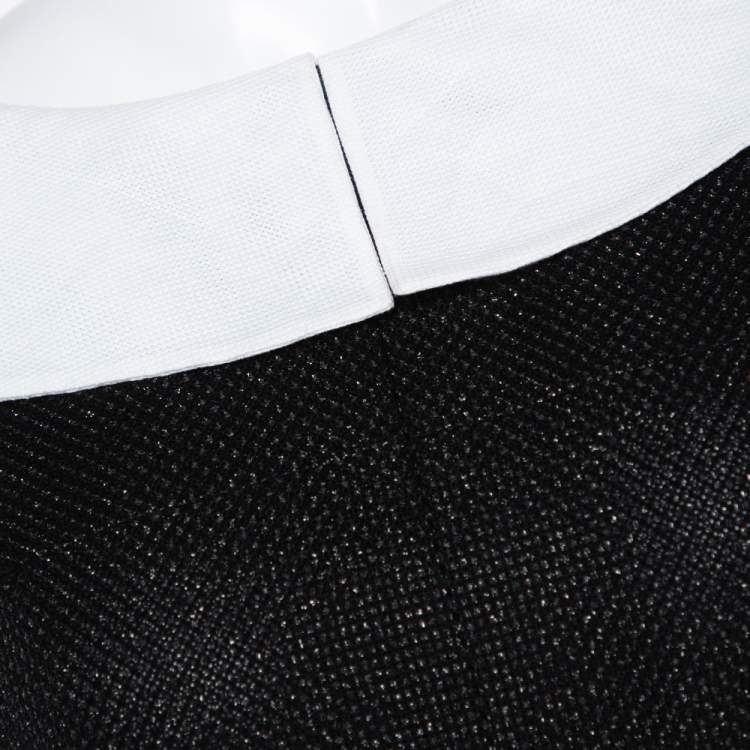 Pre Owned Chanel Monochrome Lurex Cotton Blend Collared Sheath Dress M
