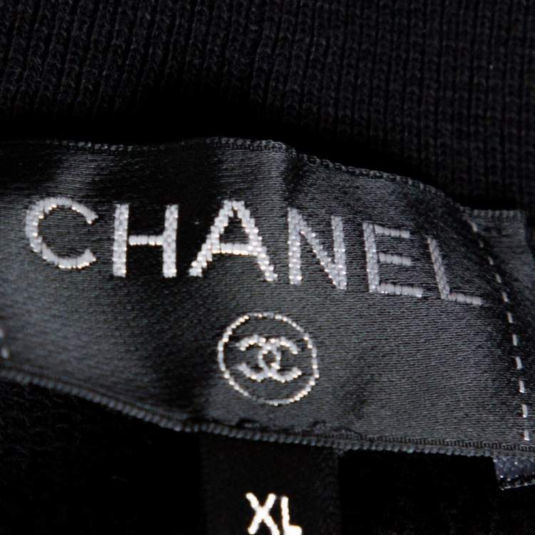 Pre Owned Chanel Black Printed & Embellished Cotton Long Sleeve Sweatshirt XL