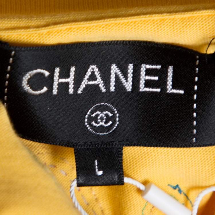 Pre Owned Chanel X Pharrell Yellow Embellished Cotton Short Sleeve T-Shirt L