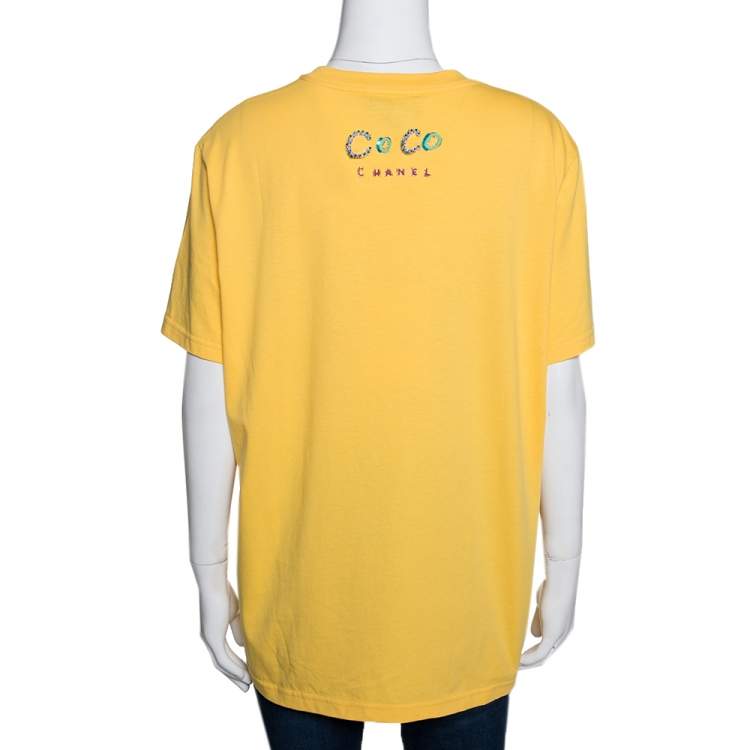 Pre Owned Chanel X Pharrell Yellow Embellished Cotton Short Sleeve T-Shirt L