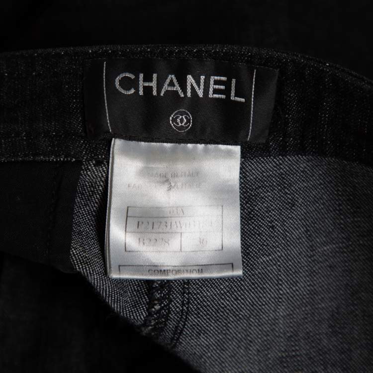 Pre Owned Chanel Charcoal Grey Denim & Rib Knit Pant Suit S