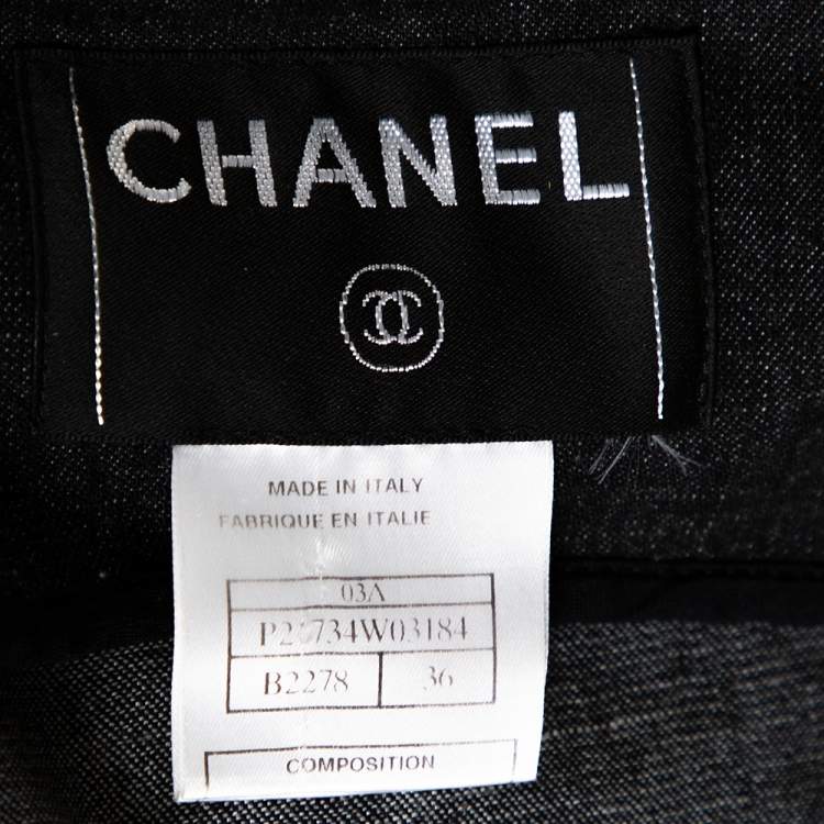 Pre Owned Chanel Charcoal Grey Denim & Rib Knit Pant Suit S