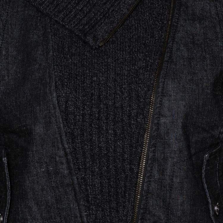 Pre Owned Chanel Charcoal Grey Denim & Rib Knit Pant Suit S