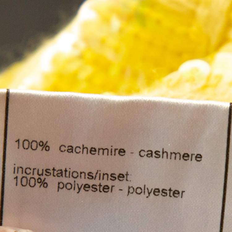 Pre Owned Chanel Yellow Sequined Cashmere Button Front Cardigan S