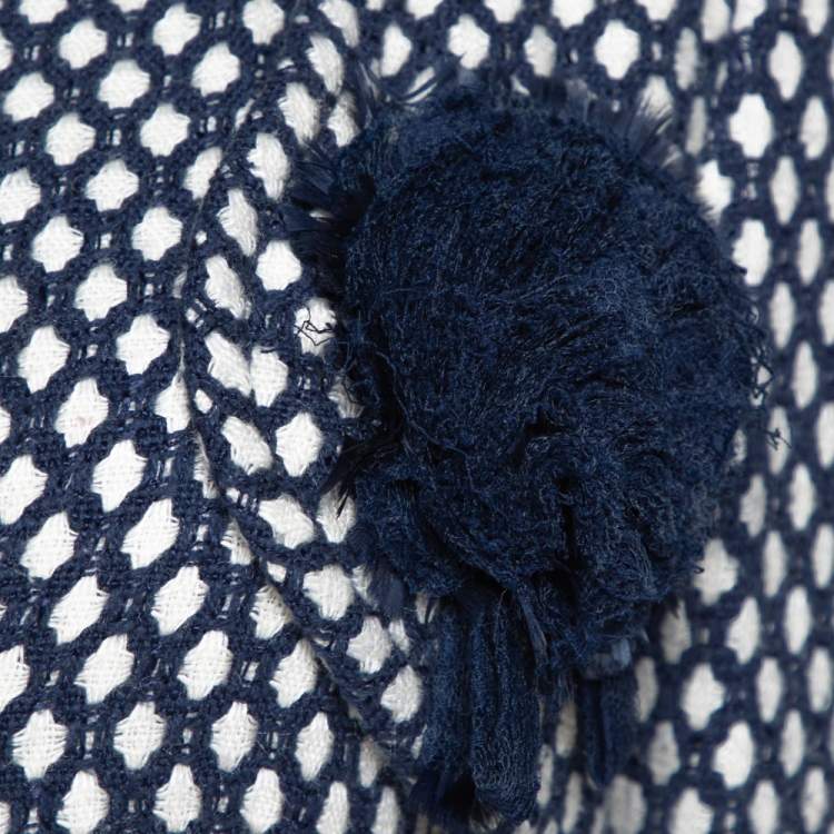 مملوكة مسبقًا Chanel Navy Blue Tweed Bamboo Blend Brooch Detail Jacket S