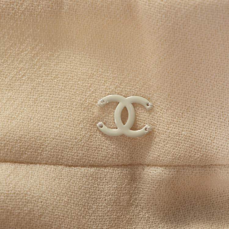 Pre Owned Chanel Cream Wool Short Pencil Skirt S