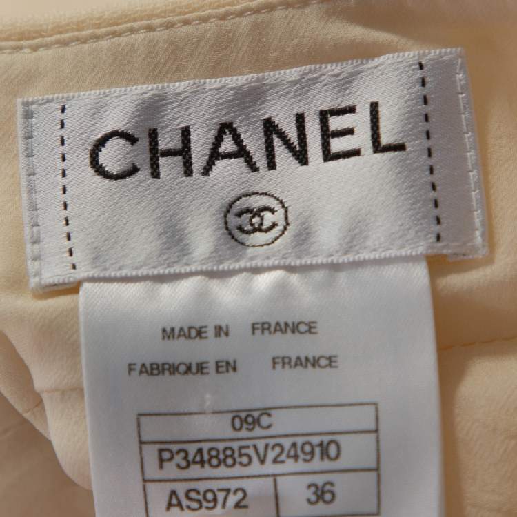 Pre Owned Chanel Cream Wool Short Pencil Skirt S