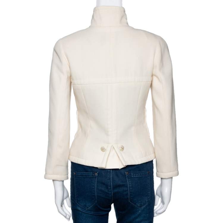 Pre Owned Chanel Cream Wool Button Front Jacket S