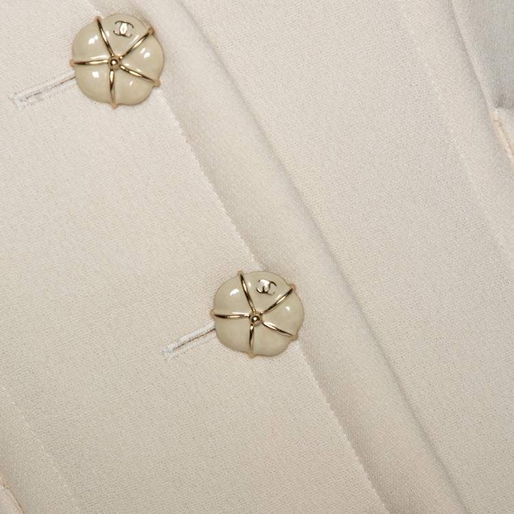 Pre Owned Chanel Cream Wool Button Front Jacket S