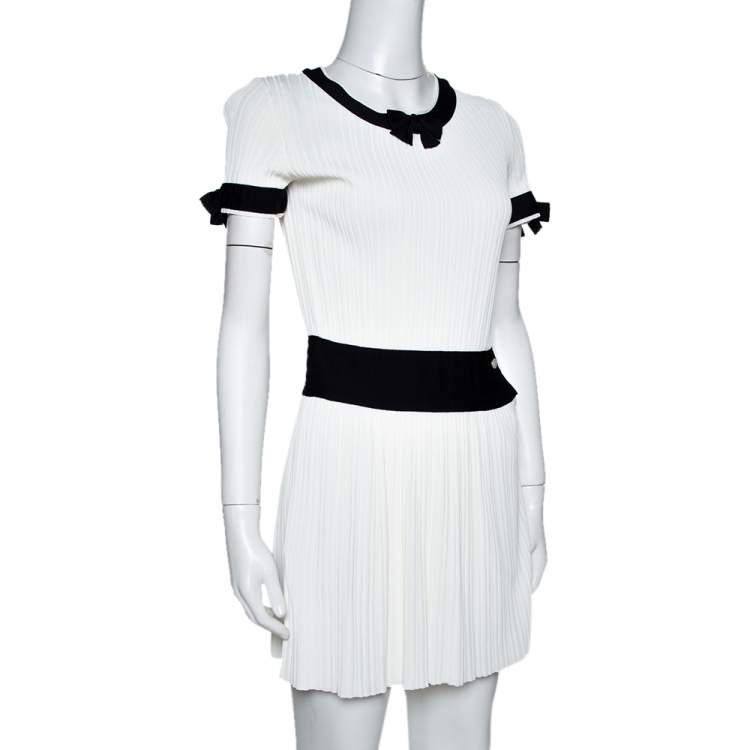 Chanel White Rib Knit Contrast Trim Detail Mini Dress S Chanel