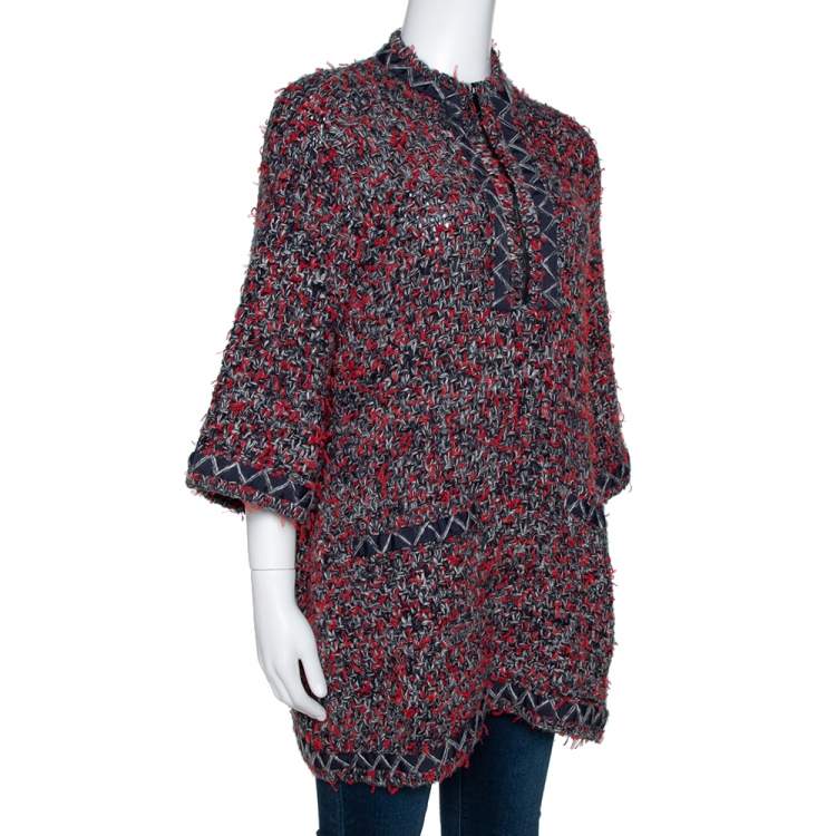 Pre Owned Chanel Multicolor Cashmere Silk Mesh Detailed Sweater Top L