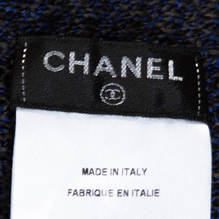 مملوكة مسبقًا Chanel Blue Cotton Blend Striped Open Front Cardigan M