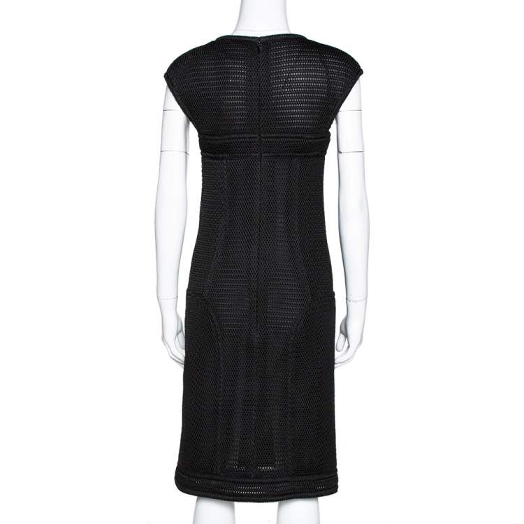 Pre Owned Chanel Black Nylon Mesh Fitted Sheath Dress L