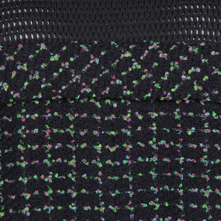 Pre Owned Chanel Black Boucle Knit & Mesh Short Sleeve Dress L