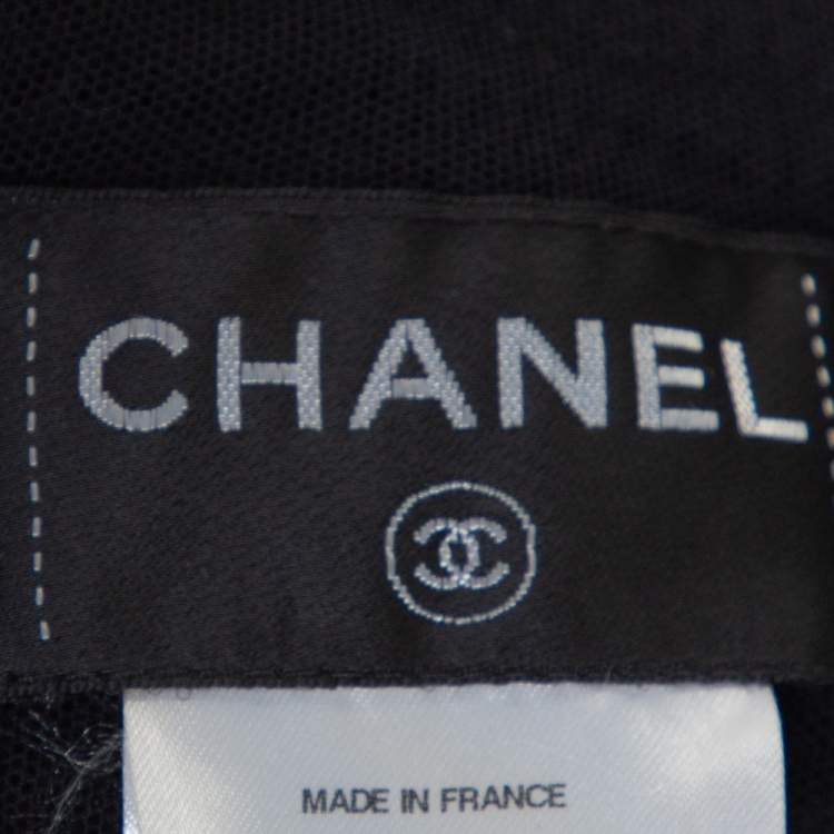 Pre Owned Chanel Black Boucle Knit & Mesh Short Sleeve Dress L