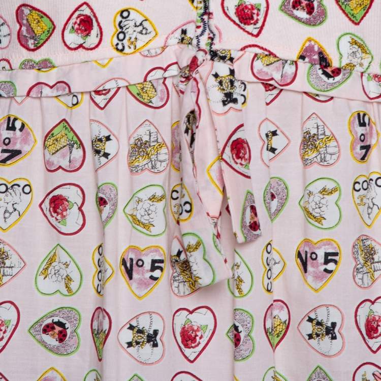 Pre Owned Chanel Pink Valentine Print Ribbed Cotton Sleeveless Top L