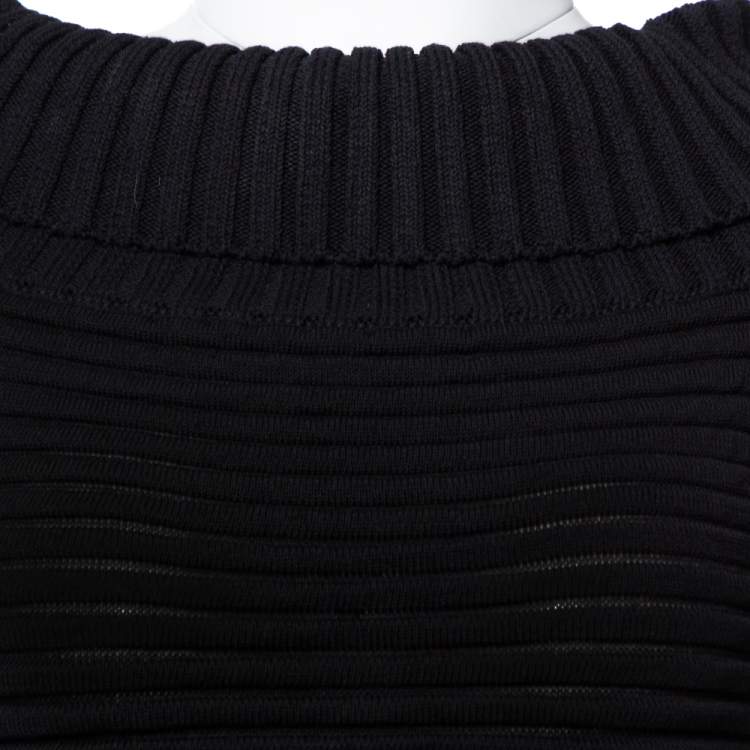 Pre Owned Chanel Black Rib Knit Turtle Neck Dress S