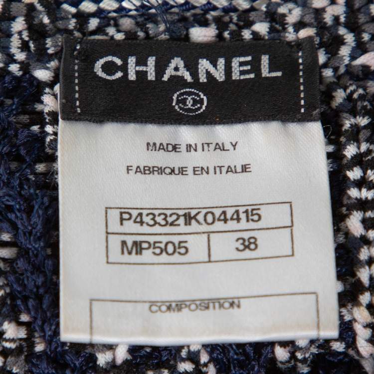 Pre Owned Chanel Navy Blue Crochet Knit Neck Chain Detail Jacket M