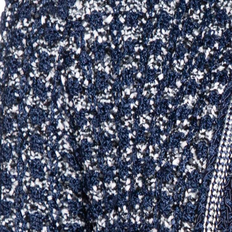 Pre Owned Chanel Navy Blue Crochet Knit Neck Chain Detail Jacket M