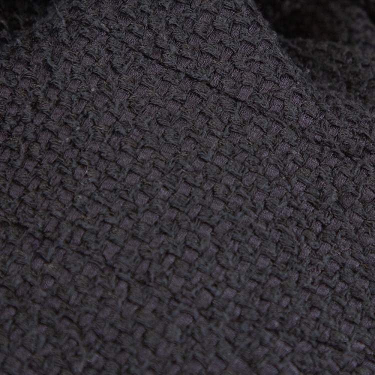 Pre Owned Chanel Black Silk & Cotton Fringed Button Front Jacket L